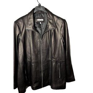 Lambskin Leather Jacket Short Dressy Coat u Plus Size 3XL Black Clavin Klein NEW